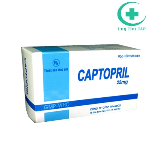 Captopril 25mg Tipharco - Thuốc điều trị tăng huyết áp, suy tim