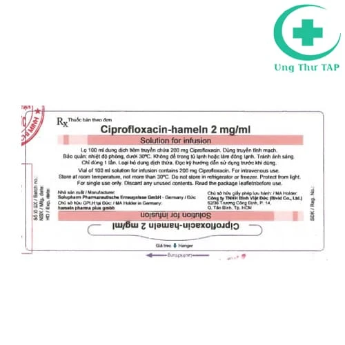Ciprofloxacin-hameln 2mg/ml - Thuốc điều trị nhiễm khuẩn