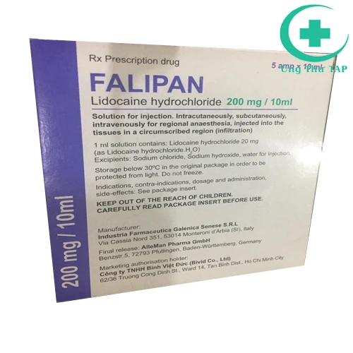 Falipan 200mg/10ml - Thuốc gây tê tại chỗ, gây tê vùng của Ý