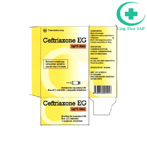 Ceftriaxone EG 1g/3,5ml Pymepharco - Điều trị nhiễm trùng