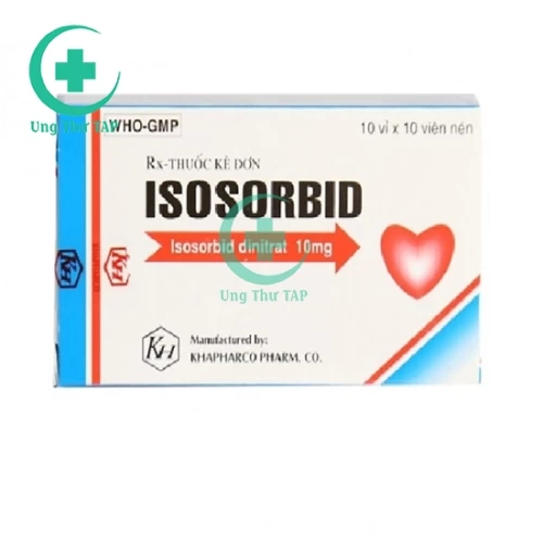 Isosorbid 10mg Khapharco - Thuốc điều trị cơn đau thắt ngực