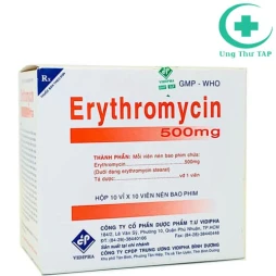 Erythromycin 500mg Vidipha - Thuốc điều trị nhiễm khuẩn hô hấp