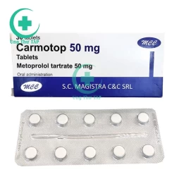 Carmotop 50 - Điều trị tăng huyết áp, đau thắt ngực, loạn nhịp tim